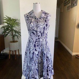 Vintage 1960s 1970s Blue Paisley Metal Zipper Poly